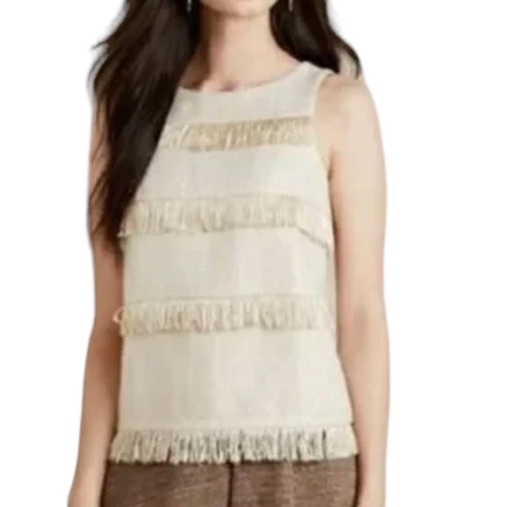 Anthropologie Sunday in Brooklyn Metallic Gold Fringe Sleeveless Top -  S